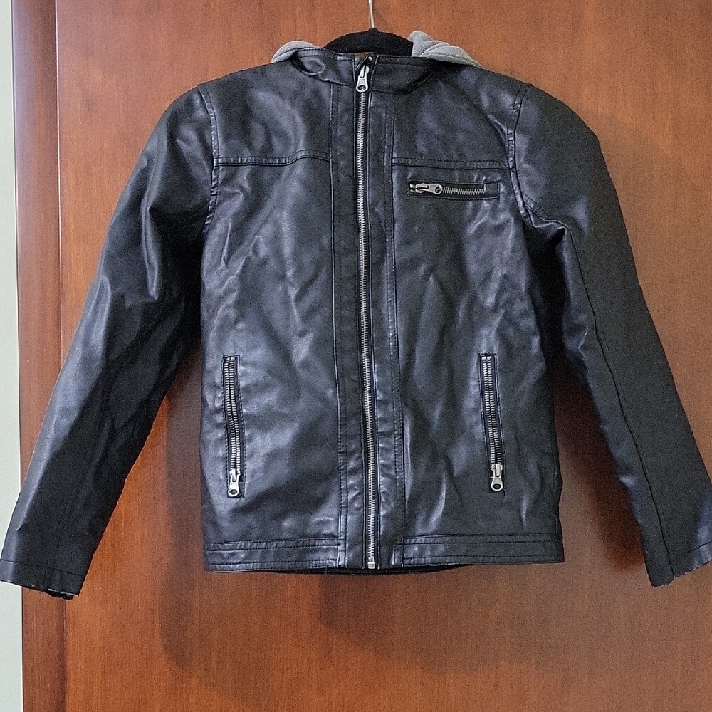 Black Faux Pleather Kid's Jacket